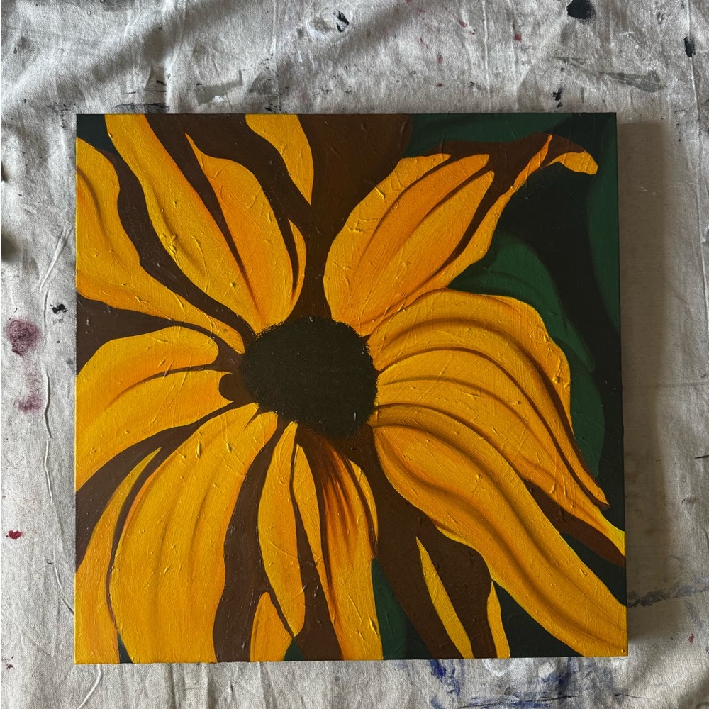 Vibrant Yellow and Brown Floral Canvas Art